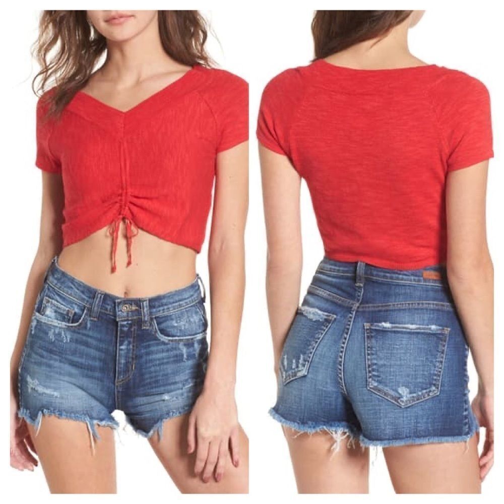 Ten Sixty Sherman Red Cinch Front Crop Top Sz XS